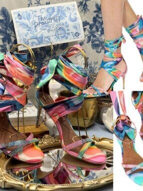 🆕 KURT GEIGER LONDON 🧿 NWOB Crystal-Embellished Scarf Wrap Heels, Sz 37 US 7